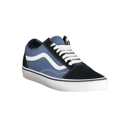 A blue and white men's sneaker with a lace-up front, featuring a rubber sole and a canvas upper