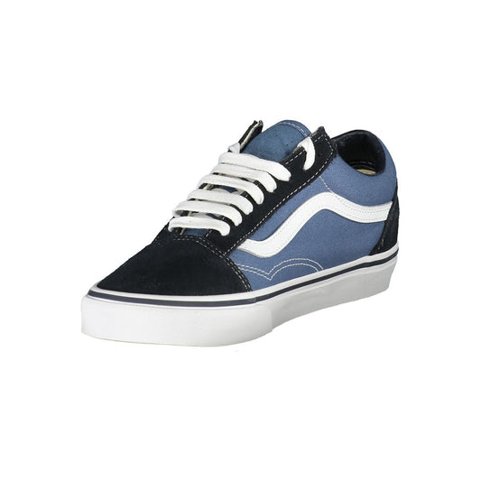 A blue and white men's sneaker with a lace-up front, featuring a rubber sole and a canvas upper