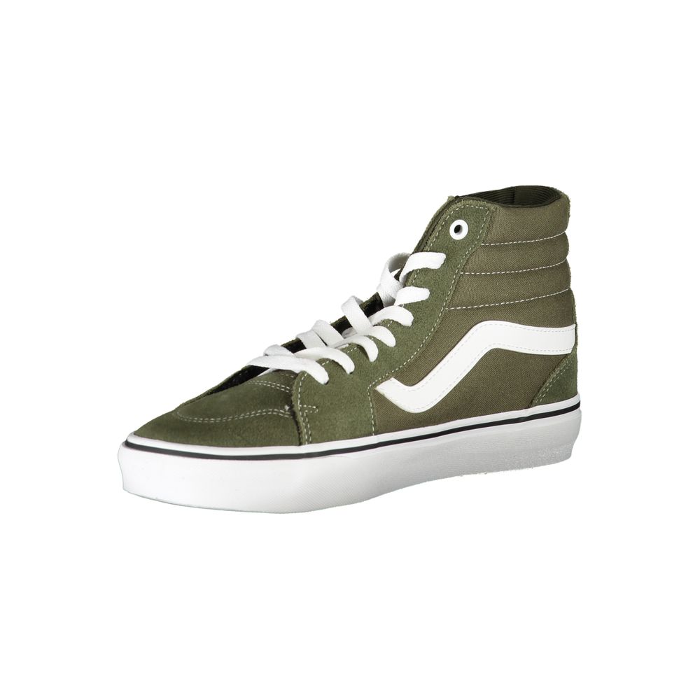 Green vans sneakers with white laces, polyurethane sole, and elastic panels for a snug fit