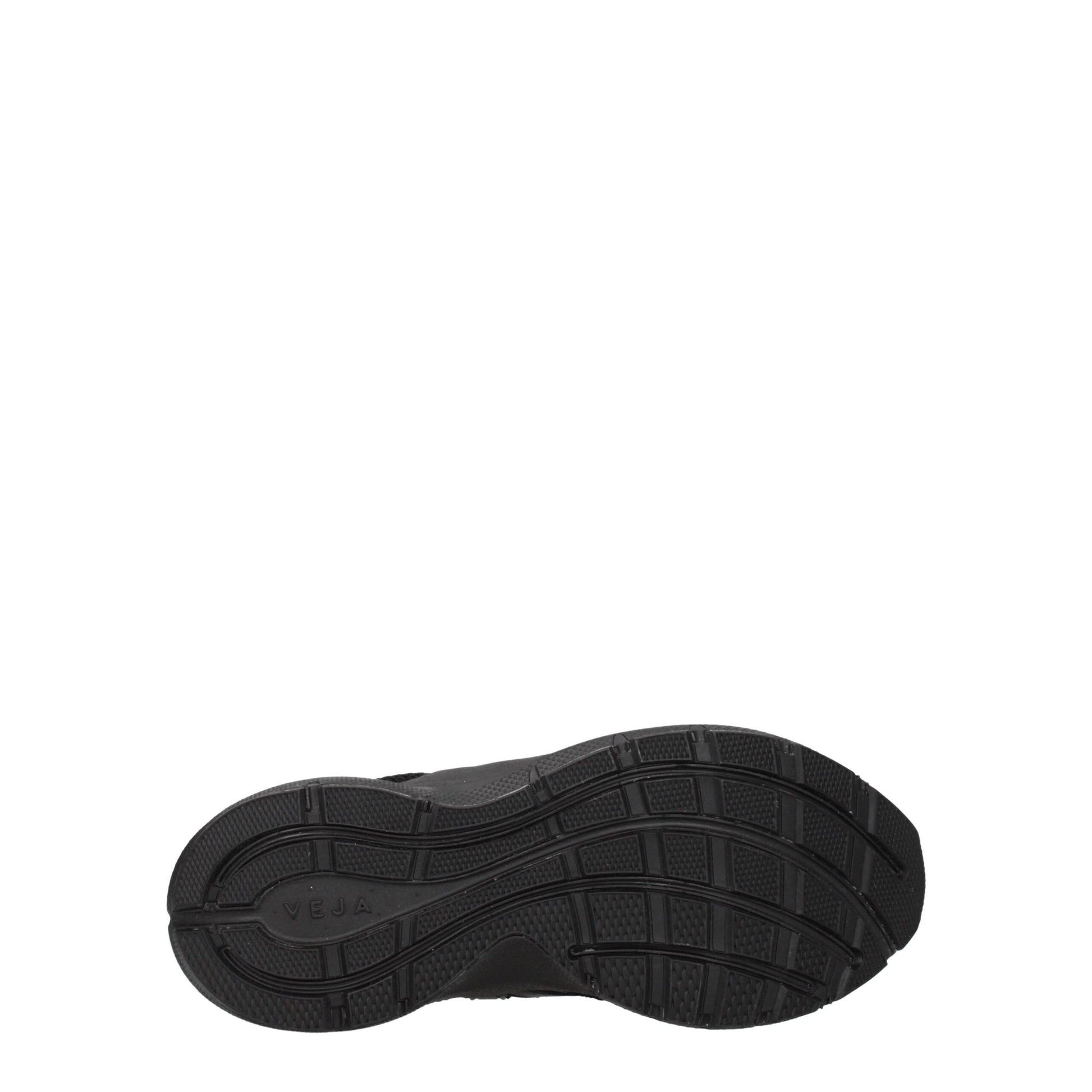 A pair of black athletic sneakers with a textured sole