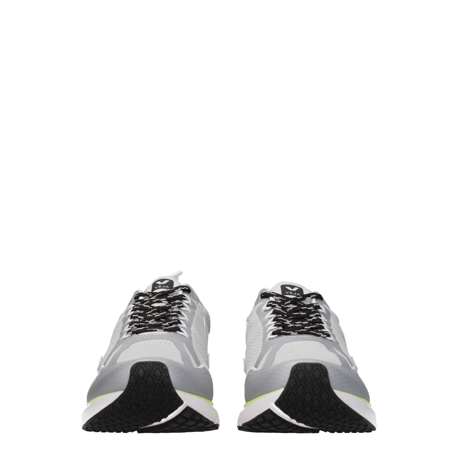 Pair of gray athletic sneakers with black laces
