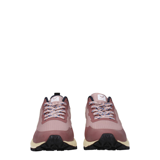 A pair of pink athletic sneakers with white laces