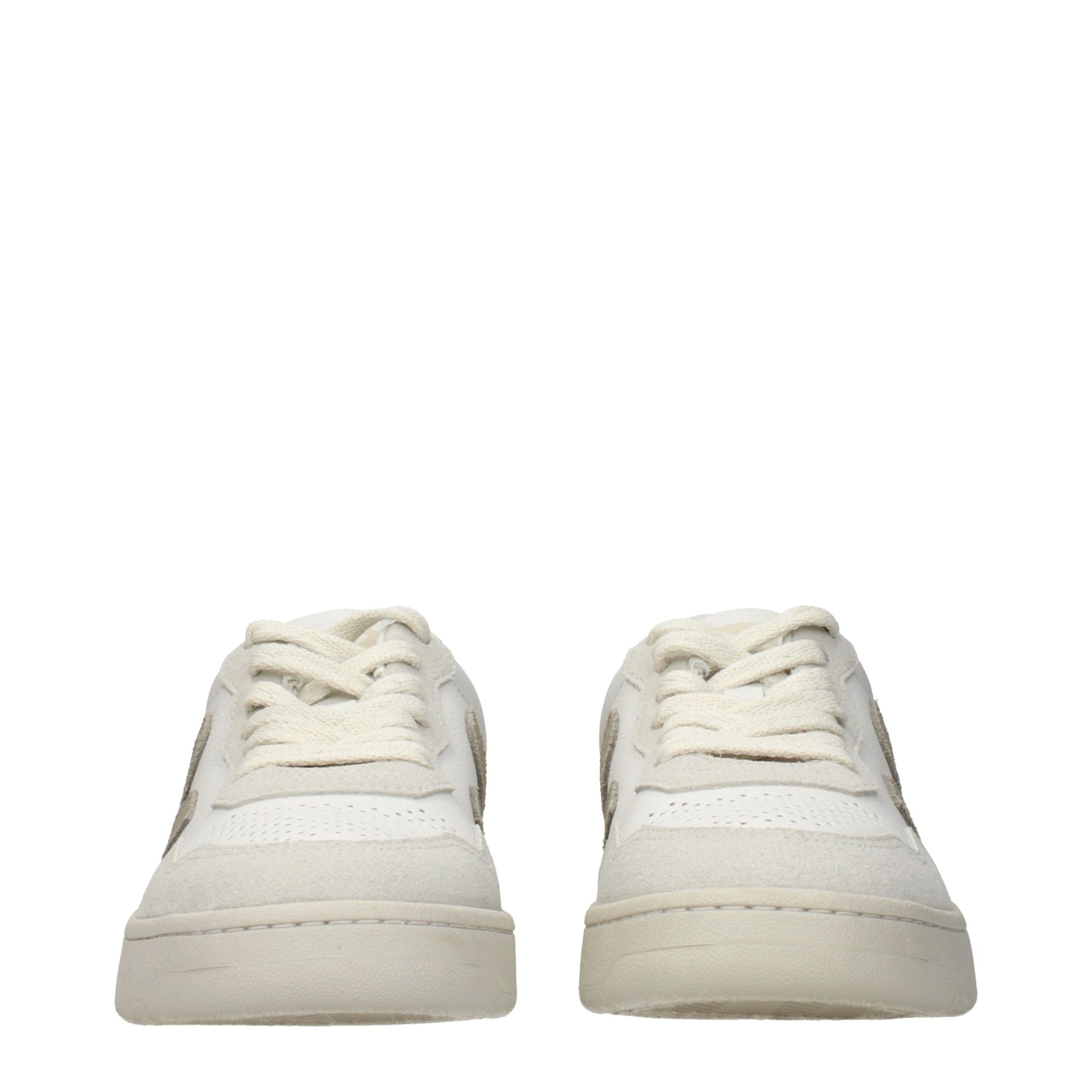 Pair of white leather low top sneakers with laces