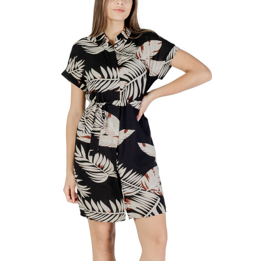A short dress with a tropical leaf print