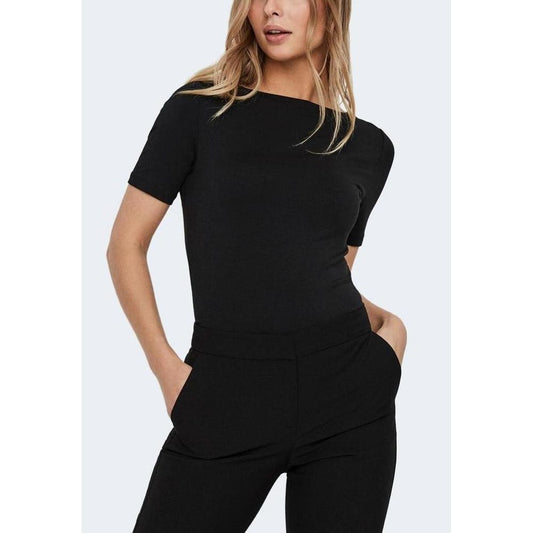 A black t-shirt with short sleeves, made of viscose fabric