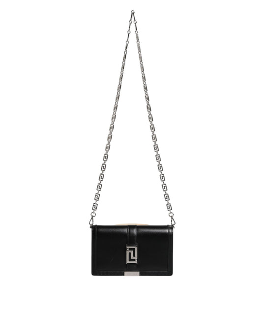 Black purse with silver chain strap