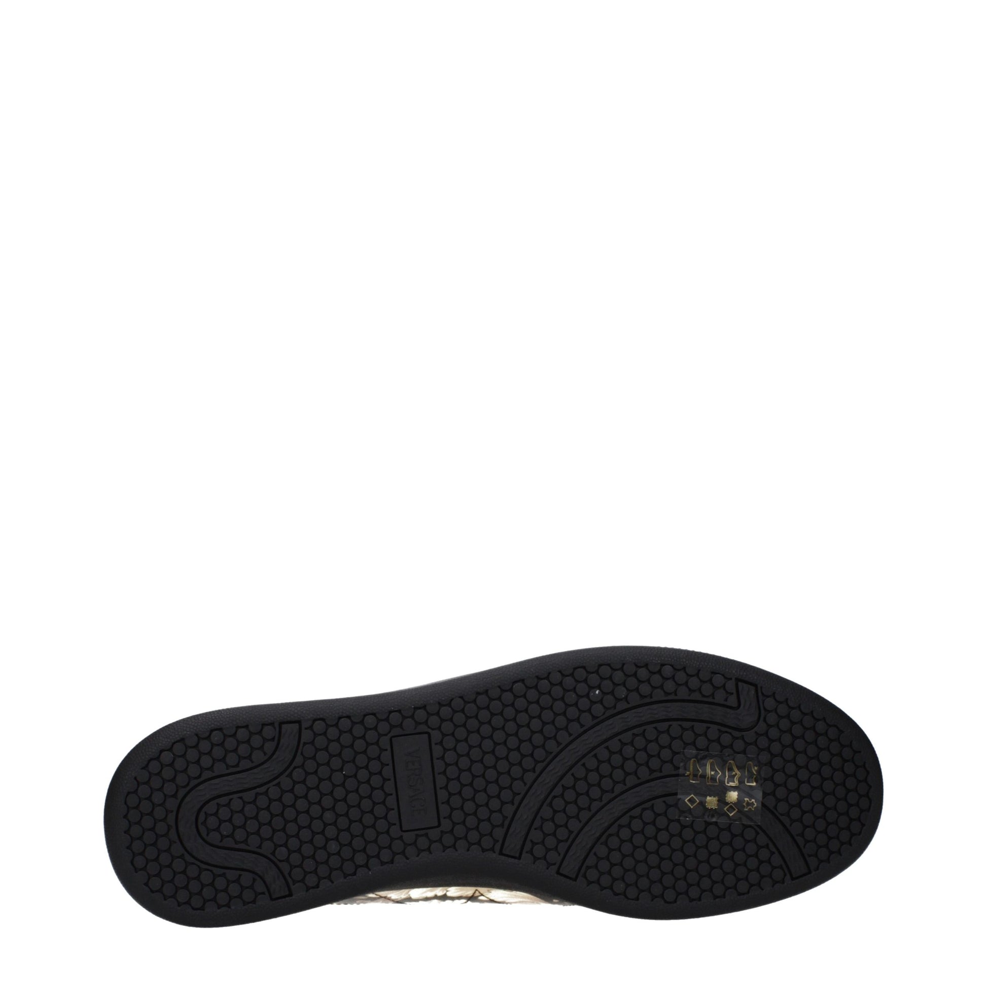 A single black leather chunky sneaker with a gold logo on the side