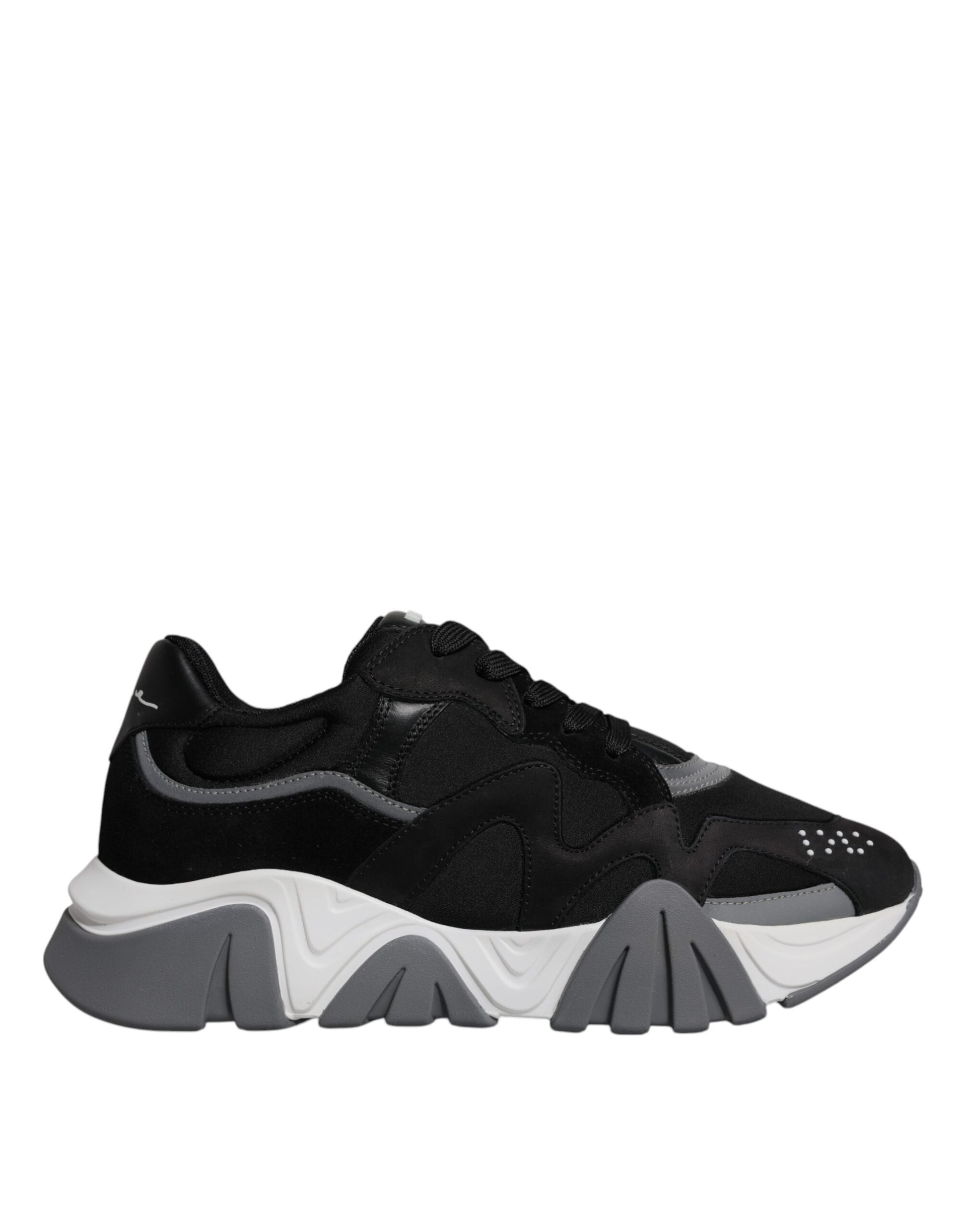 Black and white sneakers with a chunky sole