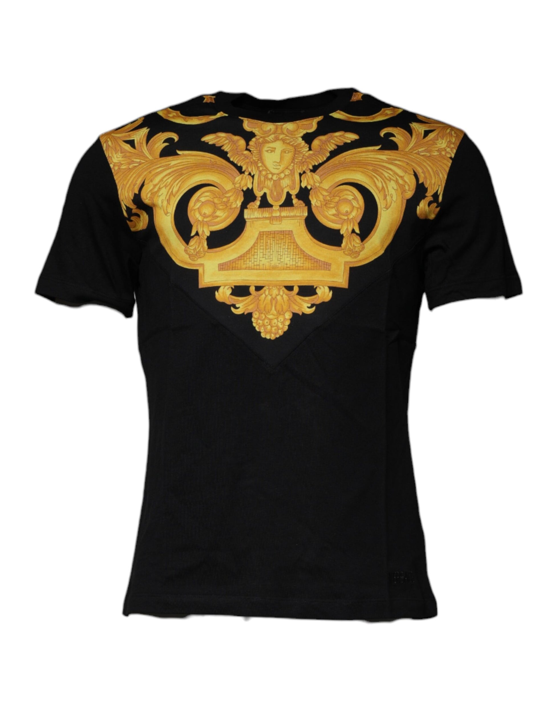 Black t-shirt with gold embroidery on back