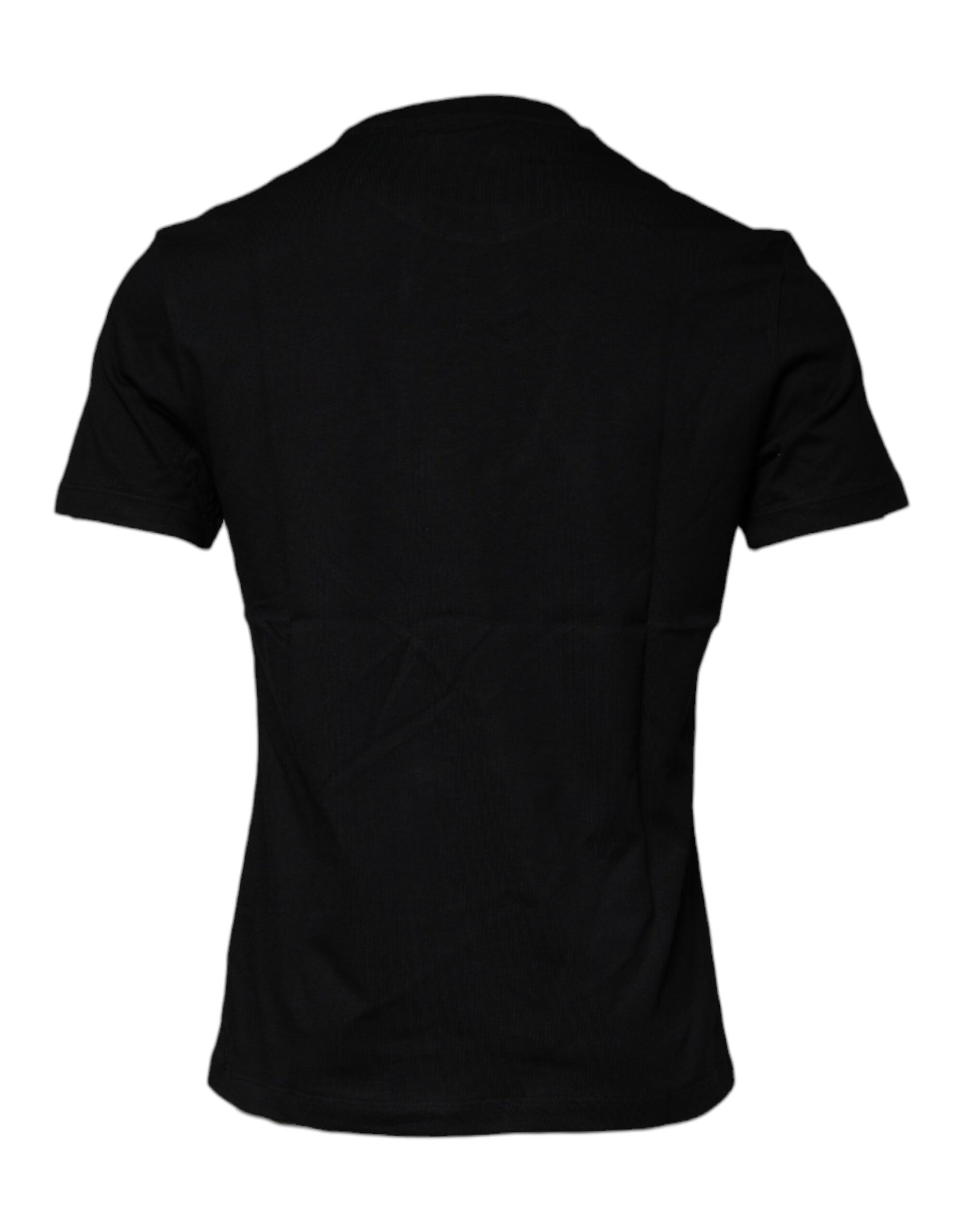 Black short sleeve t-shirt on a hanger