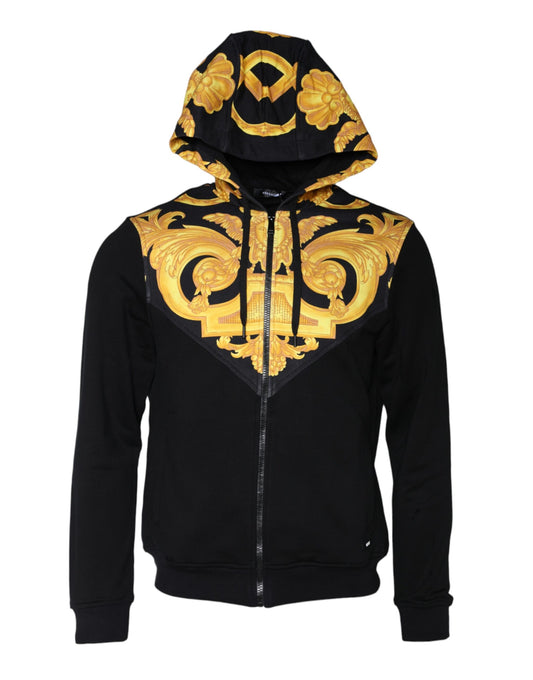 Black hoodie with gold embroidery on front