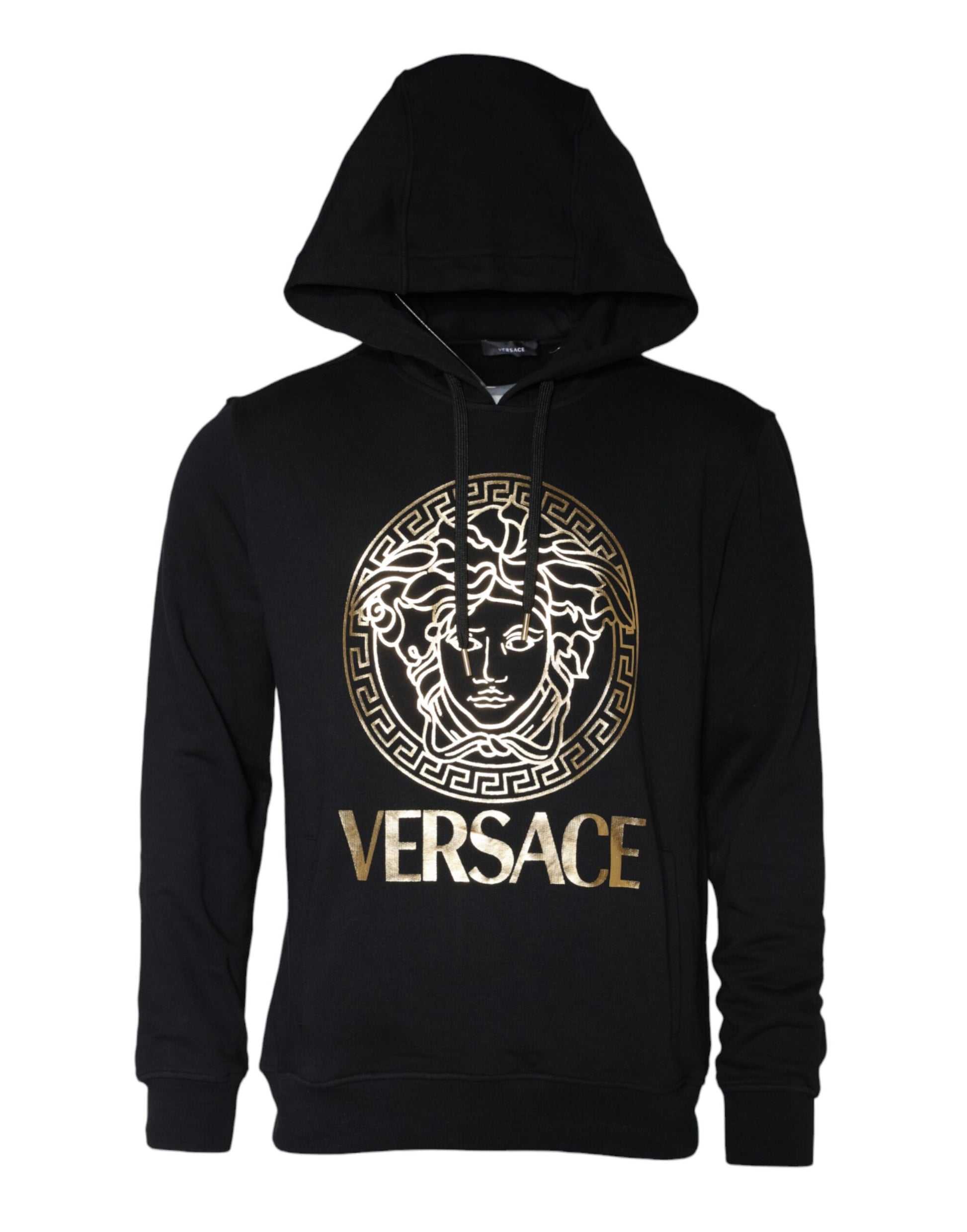 Black hoodie with gold logo
