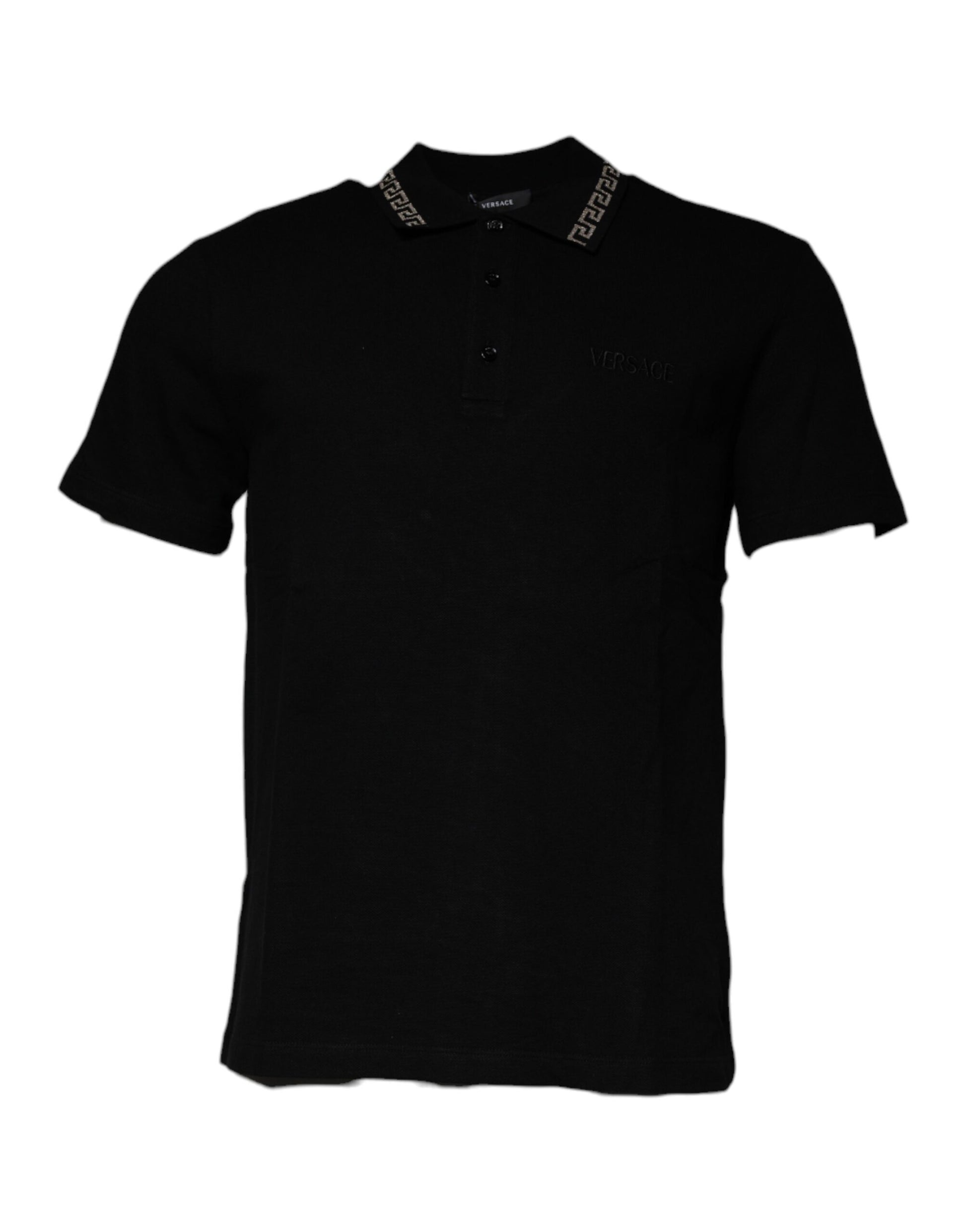 Black polo shirt with white stripes