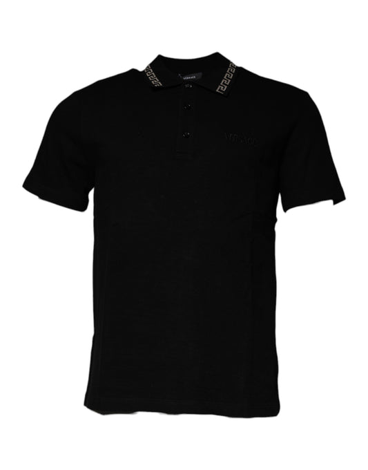 Black polo shirt with white stripes