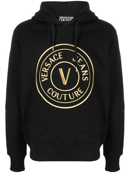 Black hoodie with gold logo