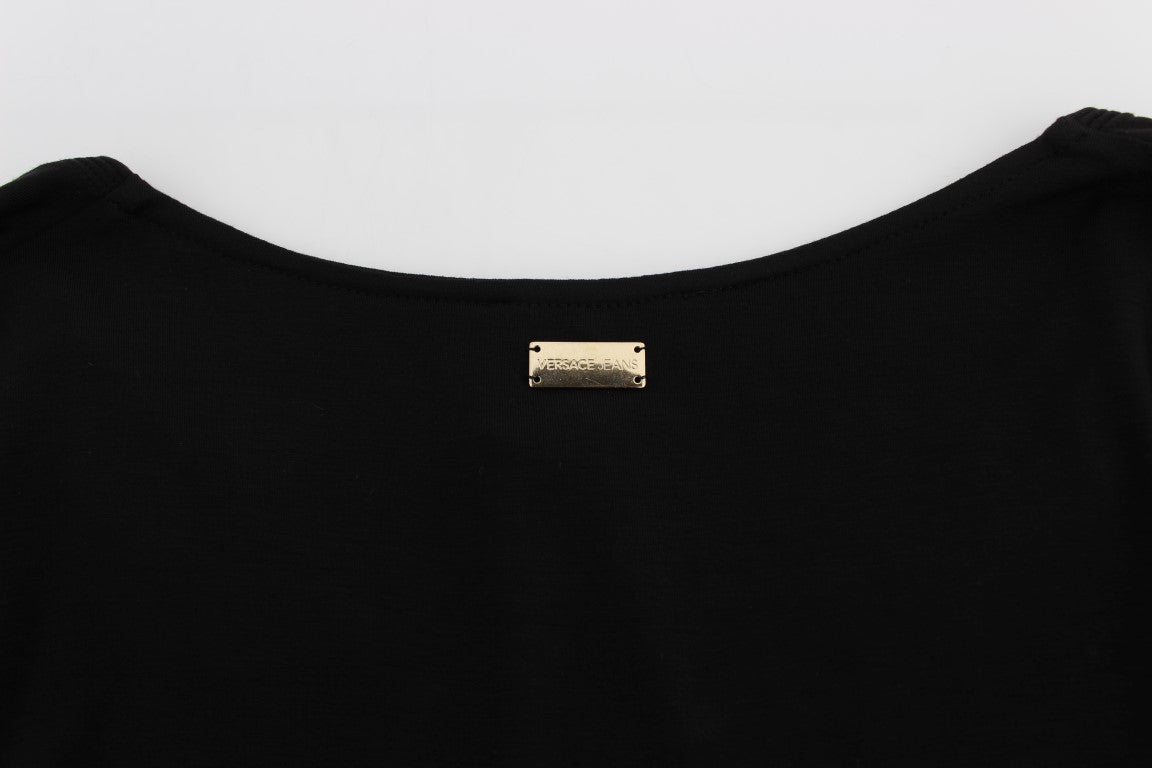 Black knit sweater with ribbed neckline and cuffs