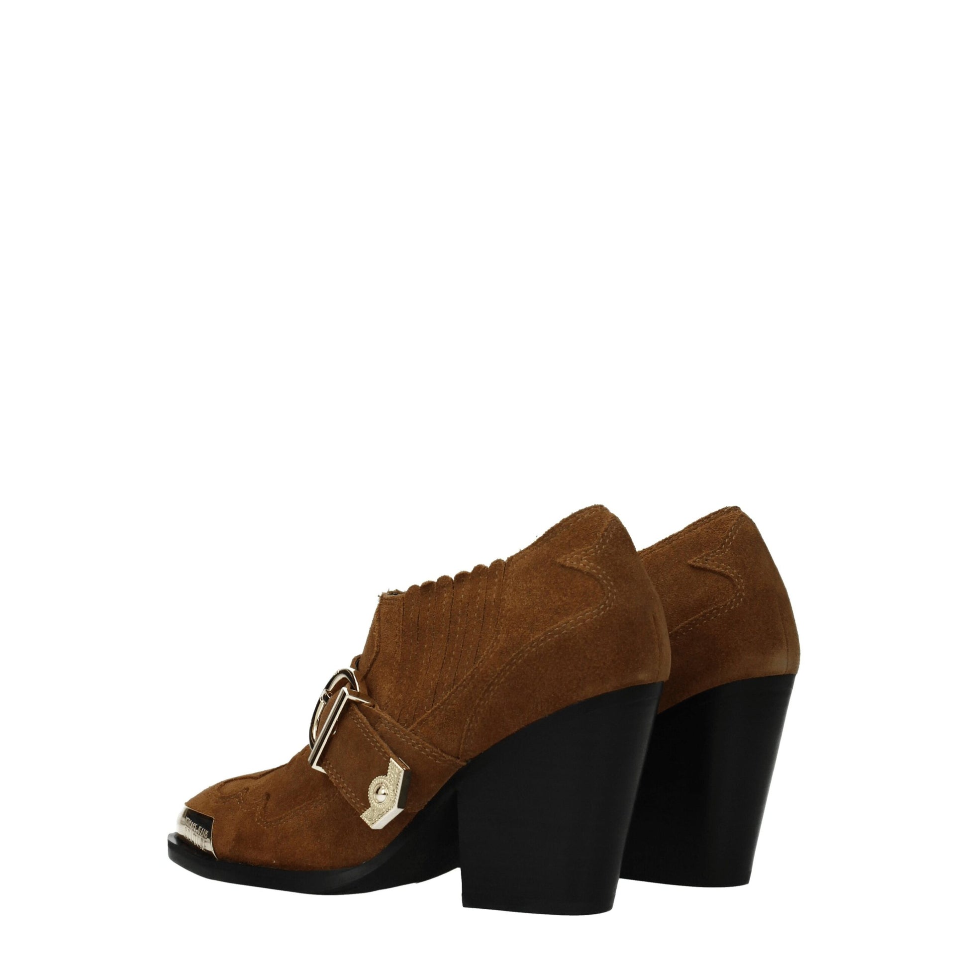 Brown suede ankle boots with chunky heels