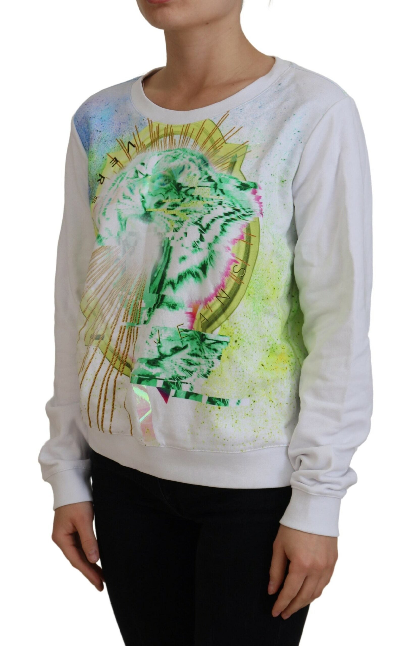 Long sleeve sweater with colorful design on front