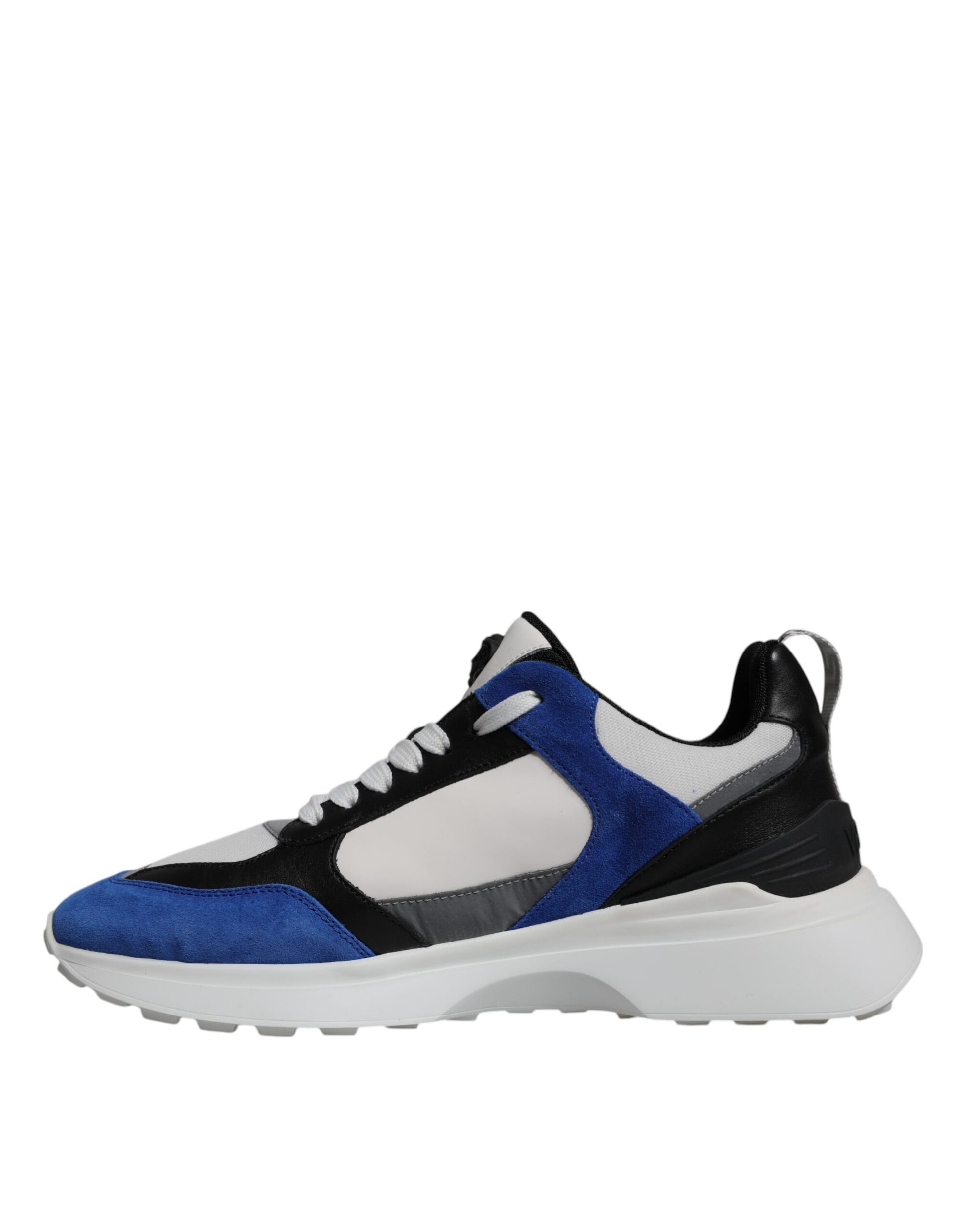 Blue and white sneakers with laces