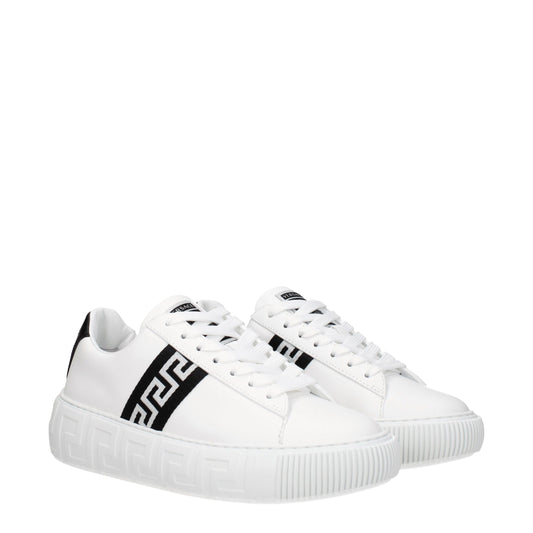 Versace white leather low top sneakers with black patterned laces