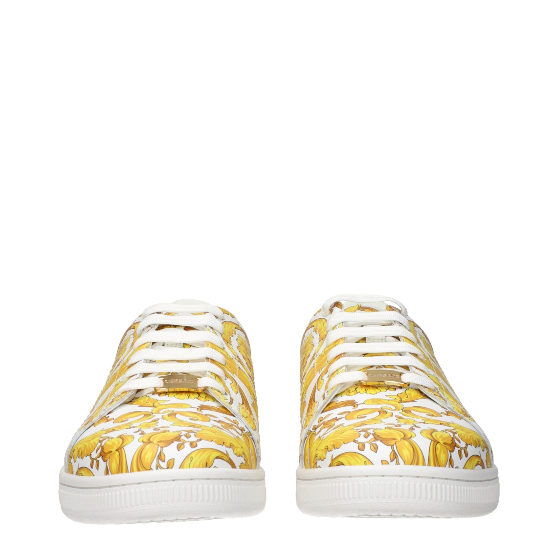 Yellow banana print sneakers with white laces