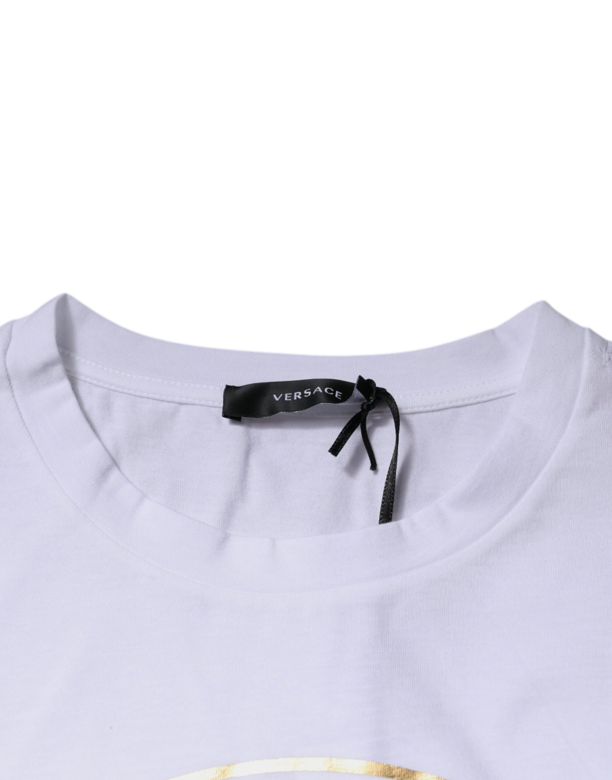 White t-shirt with black ribbon neckline
