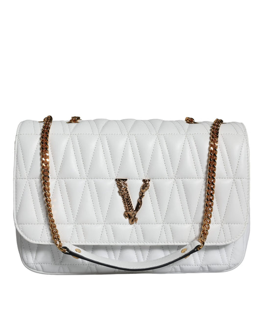 White quilted handbag with gold chain strap