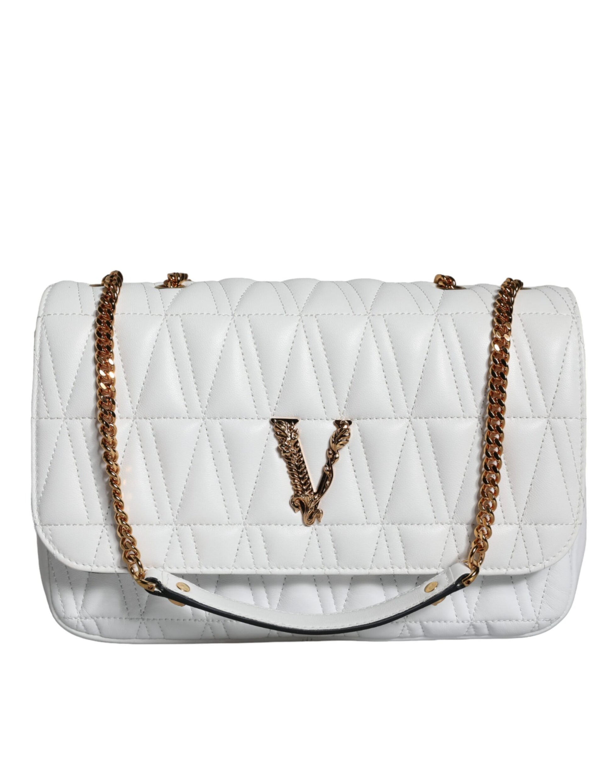 White quilted handbag with gold chain strap