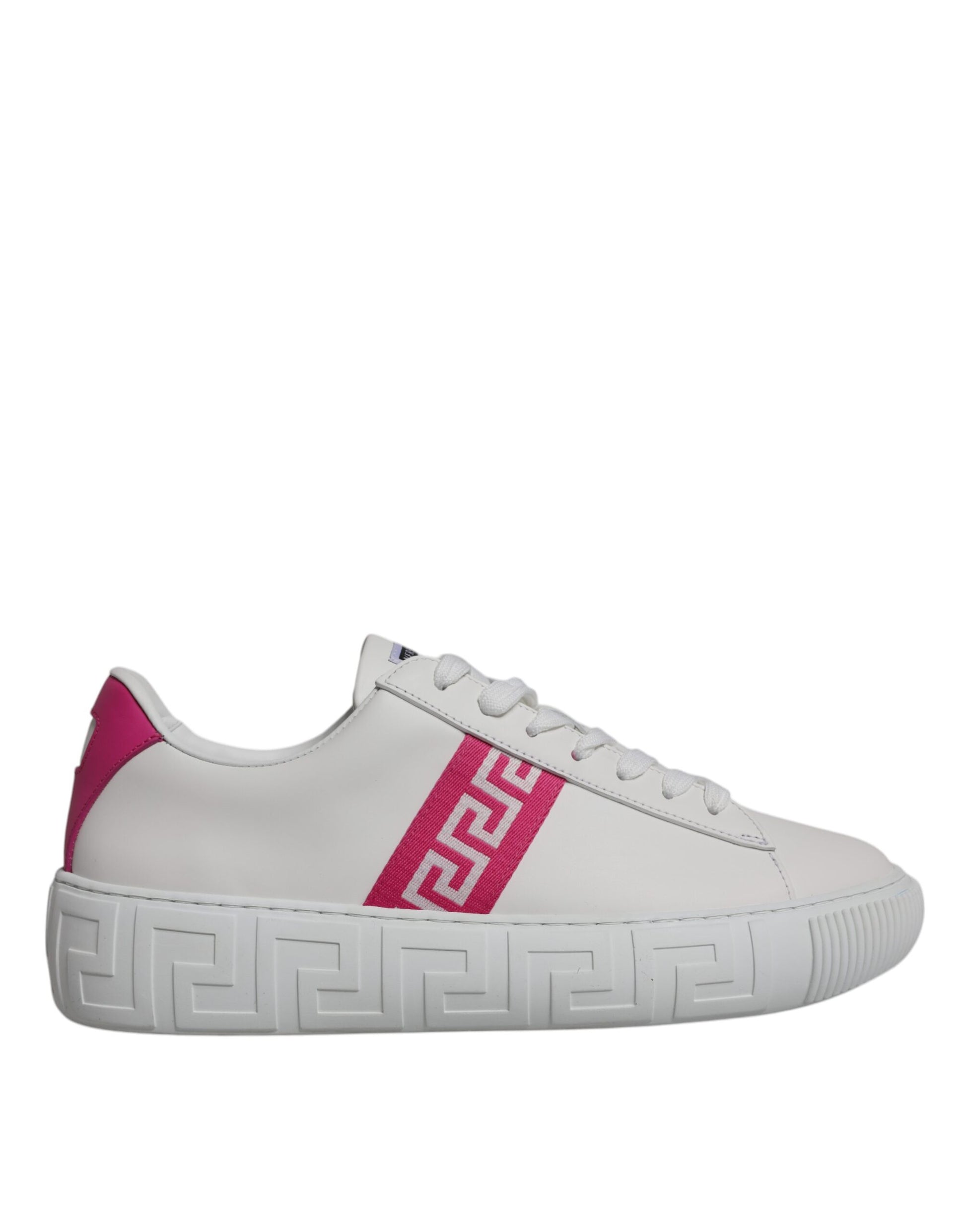 White sneaker with pink and purple accents