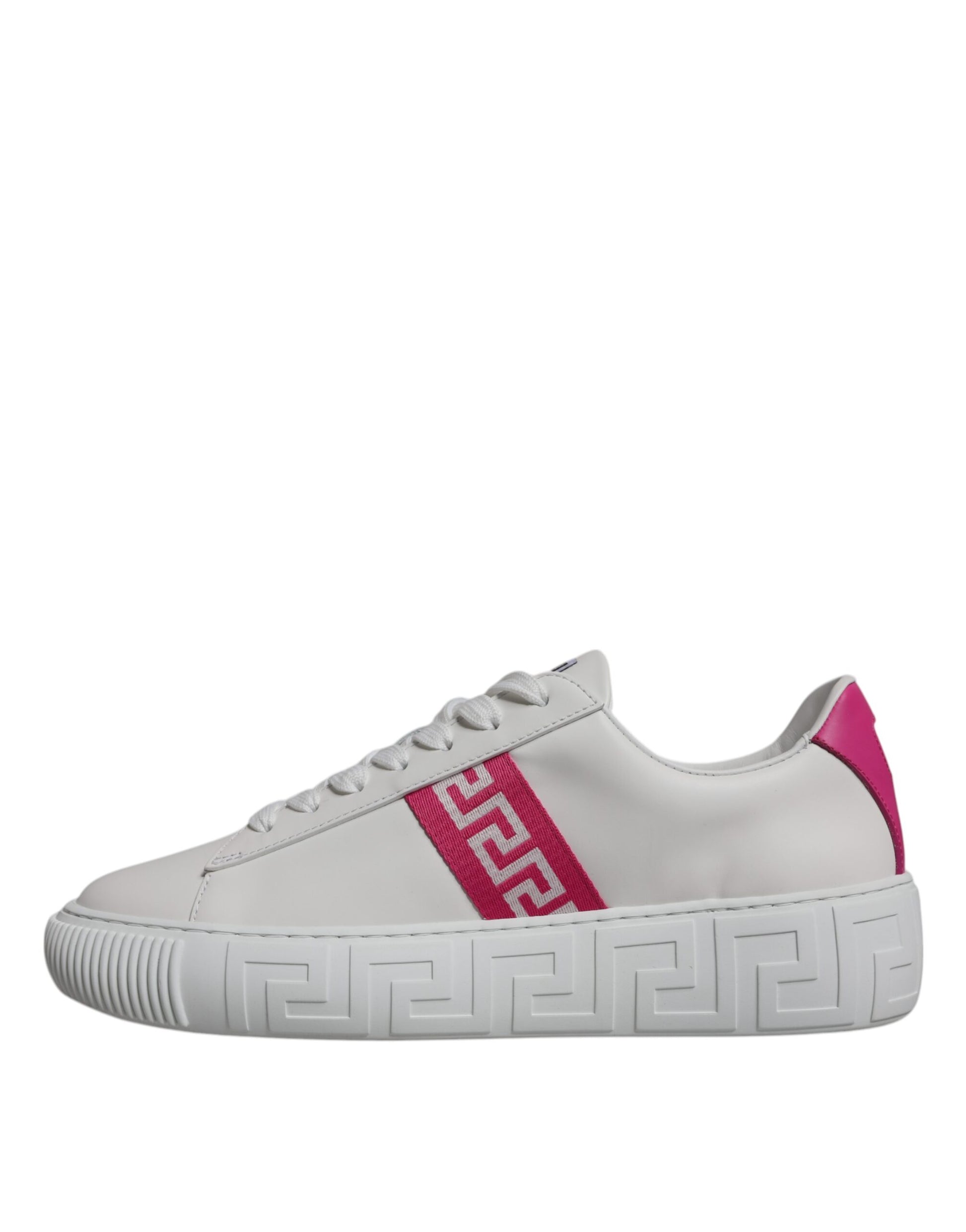 White sneaker with pink and red accents