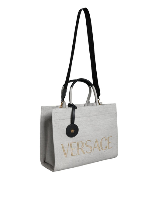 Large handbag with a logo on it