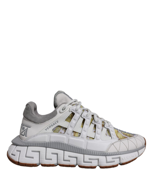White sneaker with yellow and white laces