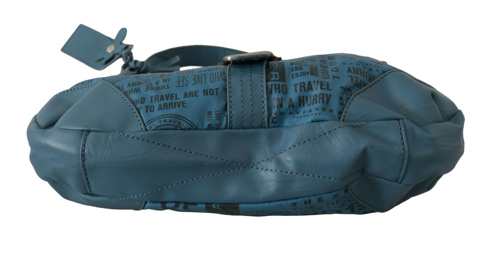Blue leather bag with straps