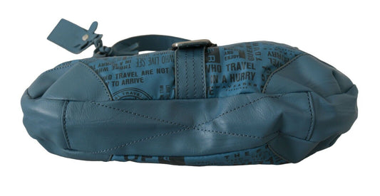 Blue leather bag with straps