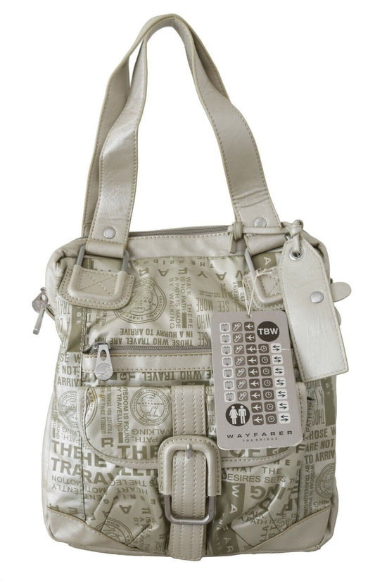 Large shoulder bag with multiple compartments, straps, and a zippered front pocket