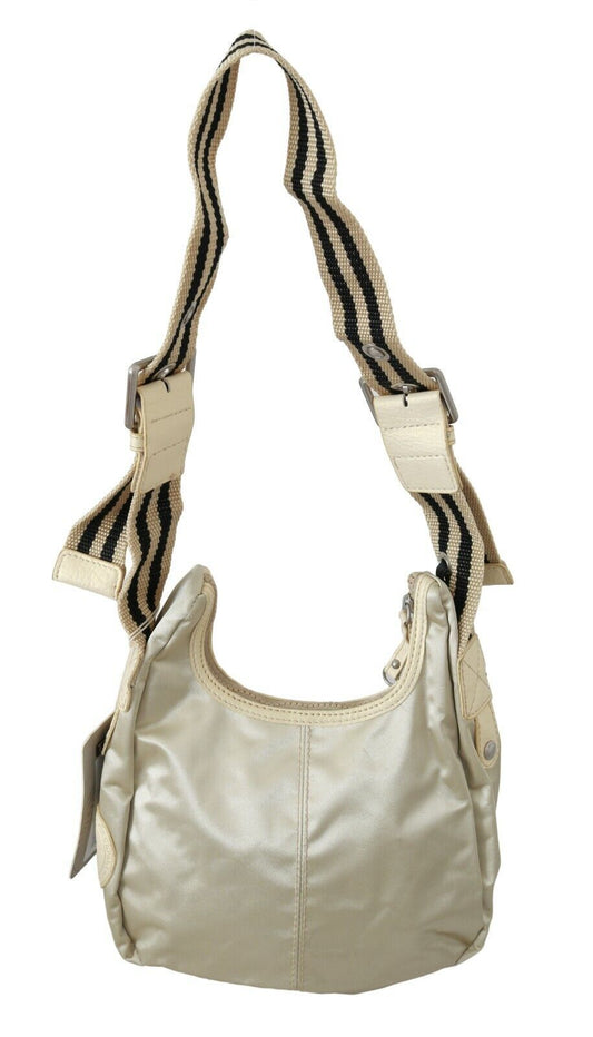 Tan purse with black stripes on straps
