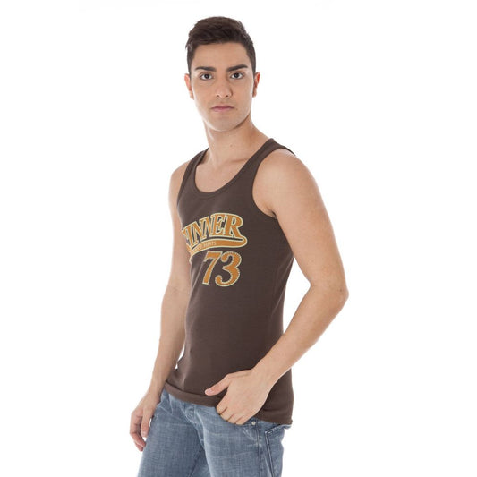 Man wearing tank top with number 73 on front